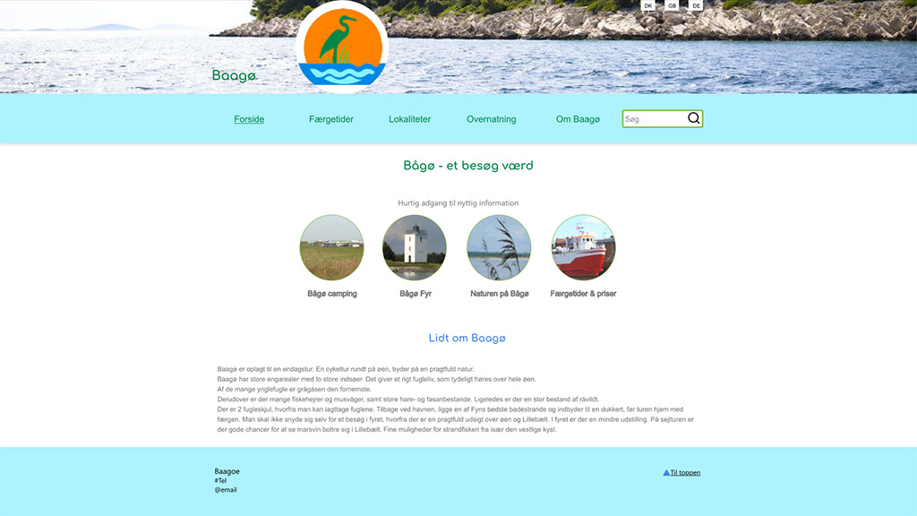 Screenshot fra wireframe til design forslag til baagoe.info